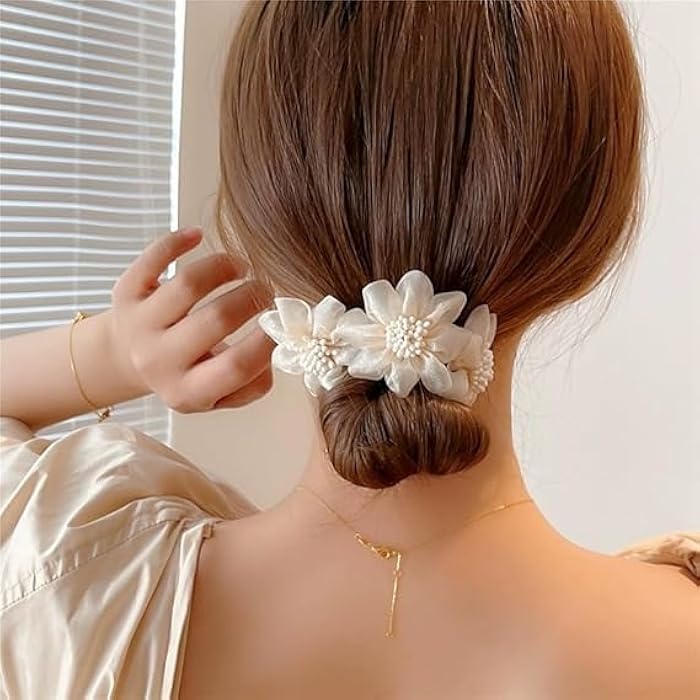 FASHION MANIA 2 PCS Exquisite And Shiny Flower Hair Curler, Elegant Hair Bun, Easy Hairs Curler For Women（blue+white) - Image 5
